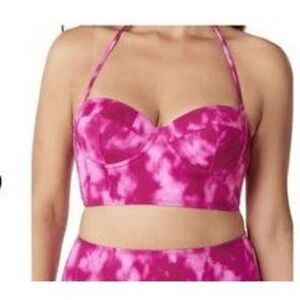 100 Degress Women's size XL Pink Tie Dye Underwire Midi halter Bikini swim top